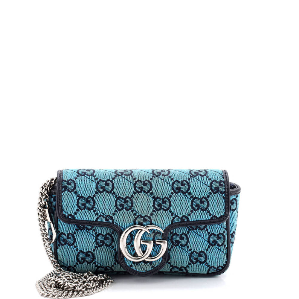 Gucci Super Mini GG Marmont Flap Bag Diagonal Quilted GG Canvas